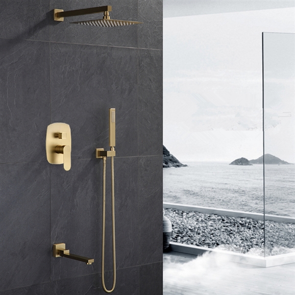 BathSelect Deauville Brushed Gold Bathroom Rainfall Shower Combo Set With Tub Faucet
